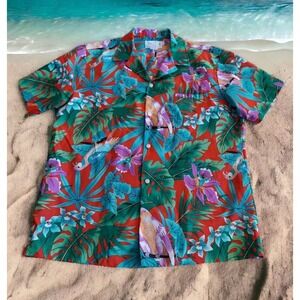 Mens Vintage Rai Nani Button Shirt Size Large Floral Hawaii Short Sleeve Parrot